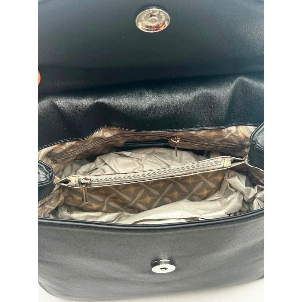 CXL by Christian Lacroix Black Faux Leather Python Embossed Satchel Handbag NWT